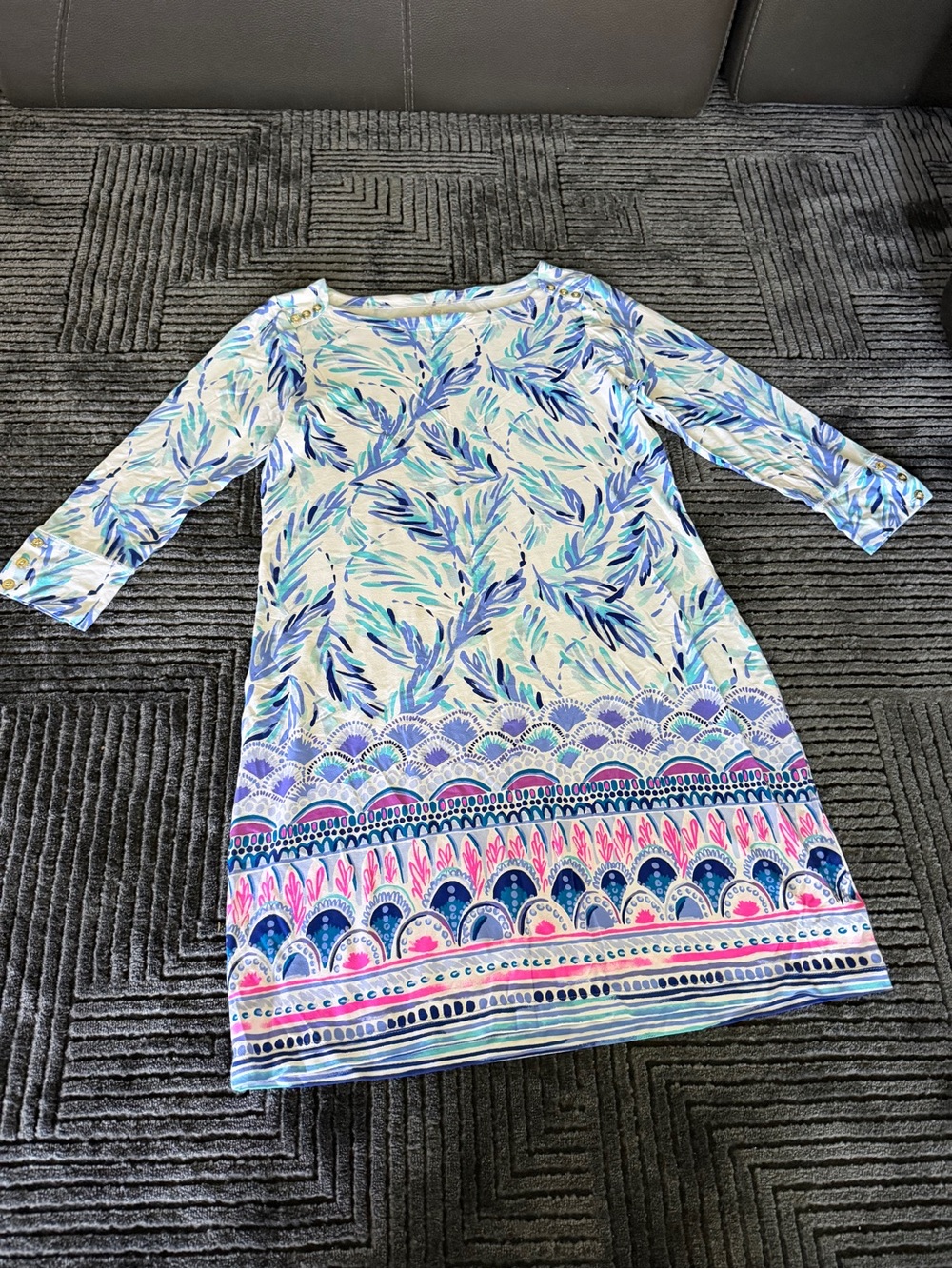 Lilly Pulitzer Blue, Pink & Aqua Printed Long Sleeve Shift Dress